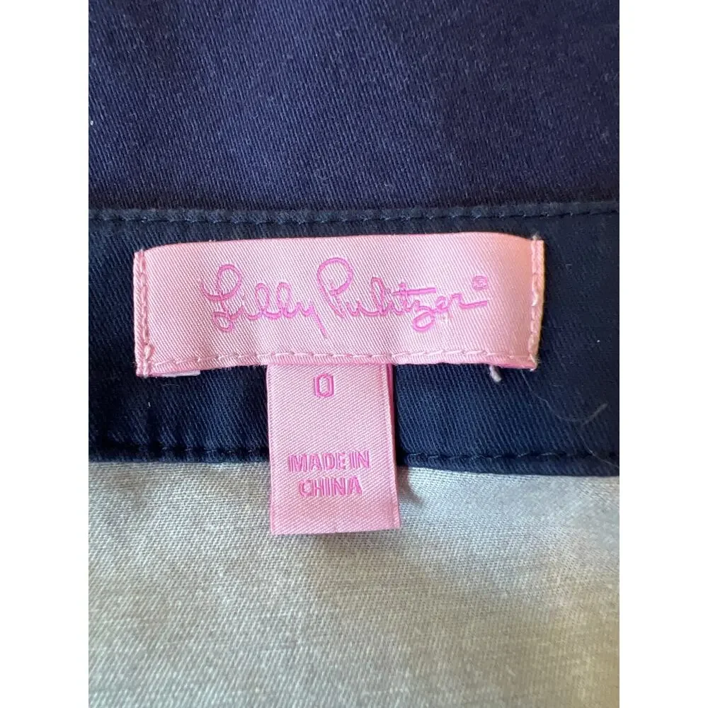 Lilly Pulitzer Janice Shift Dress Navy Blue Green Engineered Medallion Size 0
